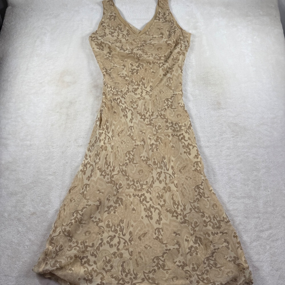 ICE Vintage Tan Paisley Lace Print V-Neck Sleeveless Maxi Dress Womens
